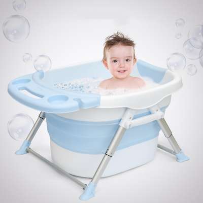 Portable Foldable Baby Bathtub With Aluminum Alloy Legs and Removable Bath Seat