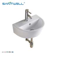 Wall Mount Hung Ceramic Cabinet Baby Wash Hand Basin With Led Light